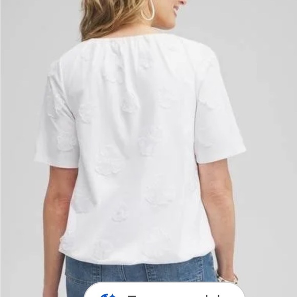Chico's Plus-Size White Floral 3D Applique Bubble Hem Knit Top Sz XXL - Picture 3 of 9